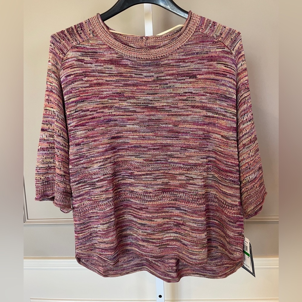 Democracy NWT Sweater Large Space Dyed Raglan Elbow Lightweight Crewneck 3/4